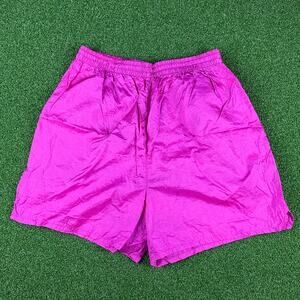 Vintage 90s Olympic Exposure Pink Nylon Elastic Waist Workout Shorts Sz L